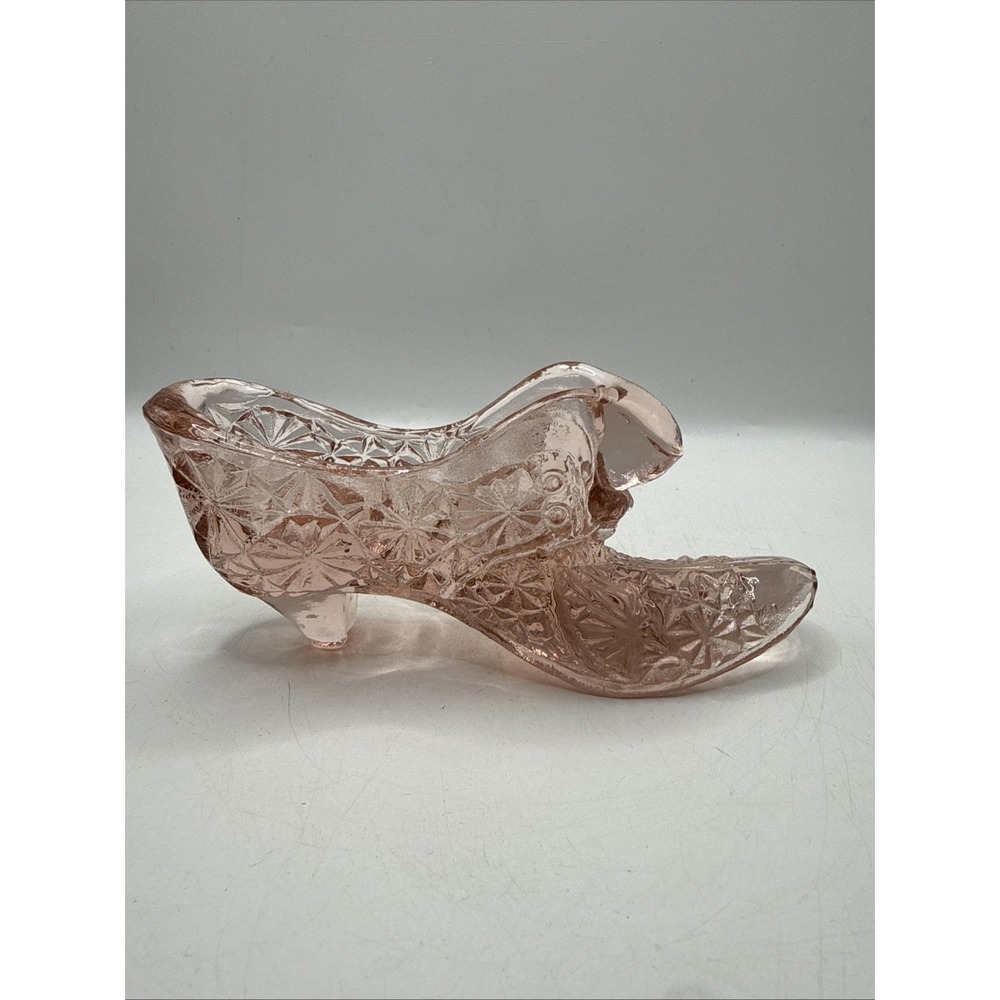 Fenton Pink Glass Shoe 6" Large Vintage Slipper Daisy & Button USA Art Glass